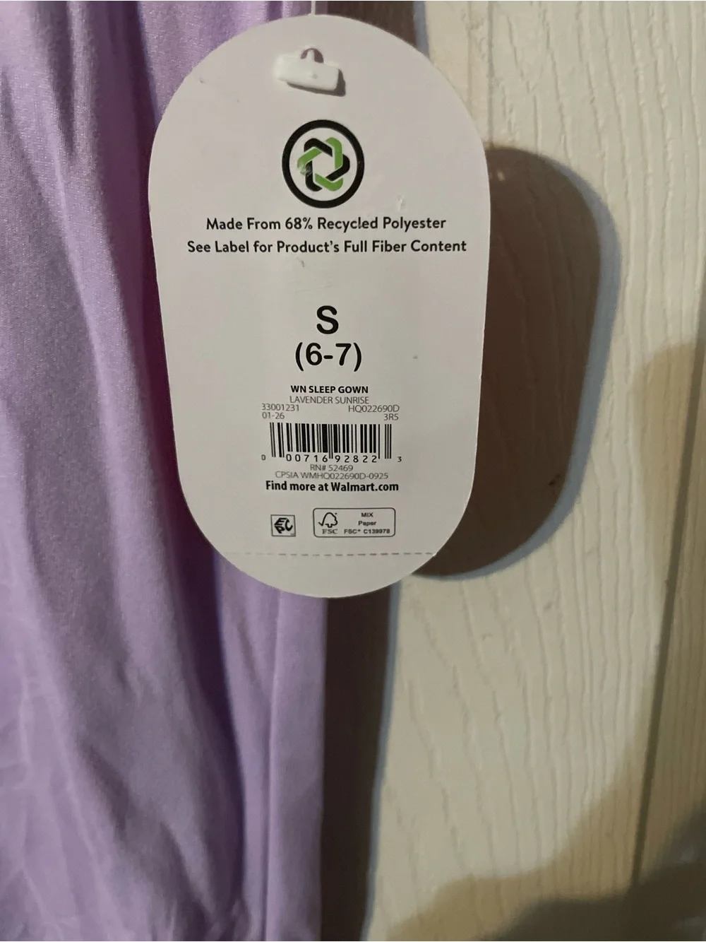 NWT Wonder Nation Cat Nap Lavender Sleep Gown Girls S 6-7 Nightgown